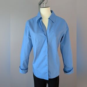 Classic Blue Women's Button-Up Shirt-non Iron